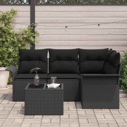 Ensemble de canapé de jardin avec stockage 5 pcs Noir polyrotin 565637565637