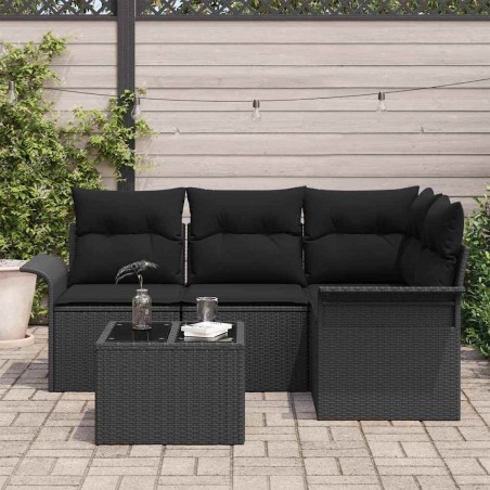 Ensemble de canapé de jardin avec stockage 5 pcs Noir polyrotin 565637565637