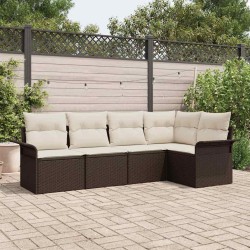 Ensemble de canapé de jardin 5 pcs Marron polyrotin 565638565638