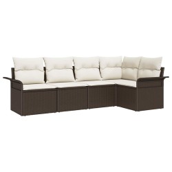 Ensemble de canapé de jardin 5 pcs Marron polyrotin 565638565638