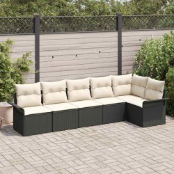 Ensemble de canapé de jardin avec coussin 6 pcs Noir Poly rotin 565641565641