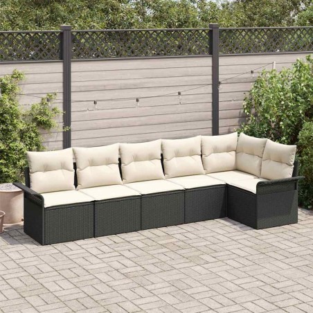 Ensemble de canapé de jardin avec coussin 6 pcs Noir Poly rotin 565641565641