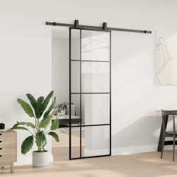 Porte coulissante kit de quincaillerie noir 76x205 cm verre ESG 565650565650