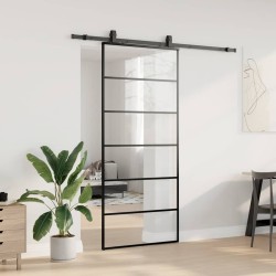 Porte coulissante kit de quincaillerie noir 90x205 cm verre ESG 565651565651