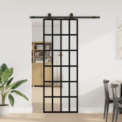 Porte coulissante kit de quincaillerie noir 76x205 cm verre ESG 565656565656