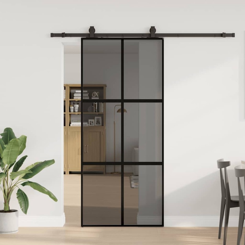 Porte coulissante avec kit de quincaillerie noir 90x205 cm 565661565661