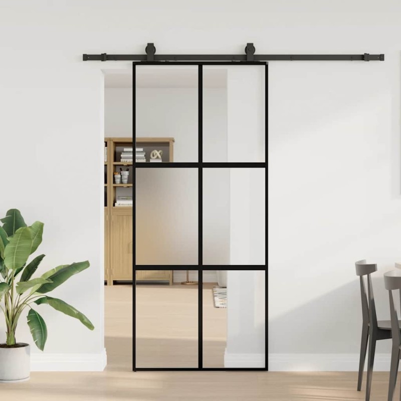 Porte coulissante avec kit de quincaillerie noir 90x205 cm 565667565667