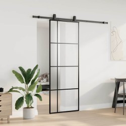 Porte coulissante kit de quincaillerie noir 76x205 cm verre ESG 565672565672