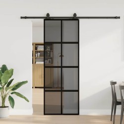 Porte coulissante kit quincaillerie noir 76x205 cm verre trempé 565693565693