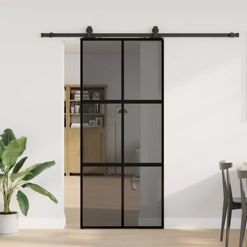 Porte coulissante avec kit de quincaillerie noir 90x205 cm 565702565702