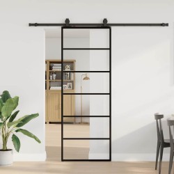 Porte coulissante kit de quincaillerie noir 76x205 cm verre ESG 565766565766
