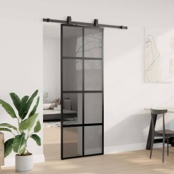 Porte coulissante kit quincaillerie noir 76x205 cm verre trempé 565767565767