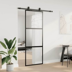 Porte coulissante kit quincaillerie noir 76x205 cm verre trempé 565768565768