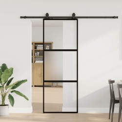 Porte coulissante kit quincaillerie noir 76x205 cm verre trempé 565777565777