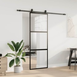 Porte coulissante kit quincaillerie noir 76x205 cm verre trempé 565777565777