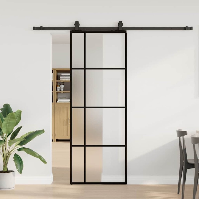 Porte coulissante kit de quincaillerie noir 76x205 cm verre ESG 565788565788