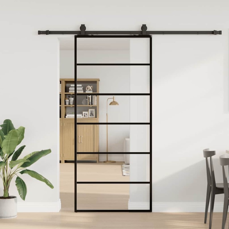 Porte coulissante kit de quincaillerie noir 90x205 cm verre ESG 565789565789