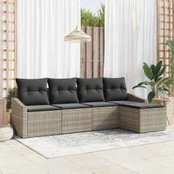Ensemble de Canapés avec coussin 5 pcs Gris clair polyrotin 565793565793