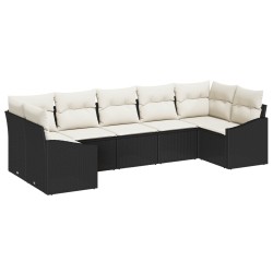 Ensemble de canapé de jardin 7 pcs Noir et Crème polyrotin 565811565811