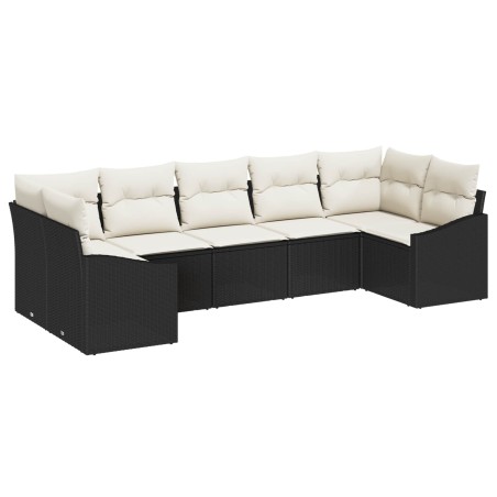 Ensemble de canapé de jardin 7 pcs Noir et Crème polyrotin 565811565811