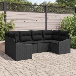 Ensemble de canapé de jardin avec stockage 6 pcs Noir polyrotin 565815565815