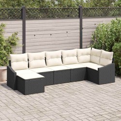 Ensemble de canapé de jardin 7 pcs Noir et Crème polyrotin 565820565820