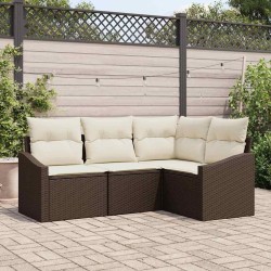 Ensemble de canapé de jardin 4 pcs Marron et blanc polyrotin 565823565823