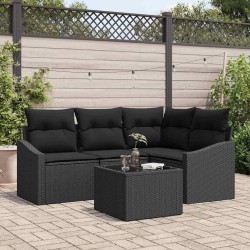 Ensemble de canapé de jardin avec coussin 5 pcs Noir polyrotin 565825565825