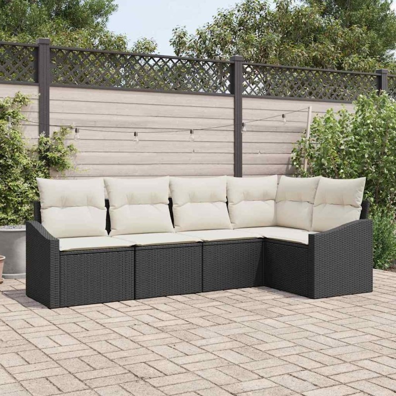 Ensemble de canapé de jardin 5 pcs Noir et Blanc polyrotin 565826565826