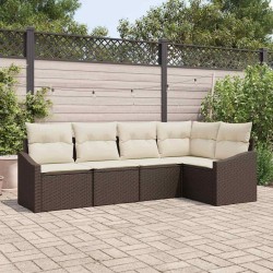 Ensemble de canapé de jardin 5 pcs Marron et blanc polyrotin 565827565827