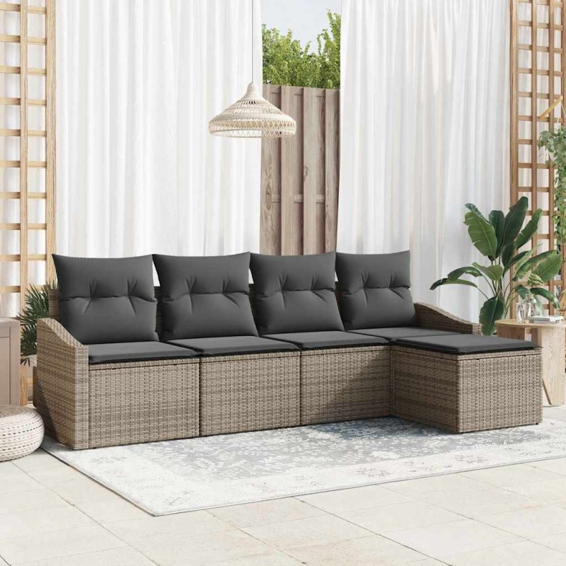Ensemble de Canapés avec coussin 5 pcs Gris polyrotin 565832565832