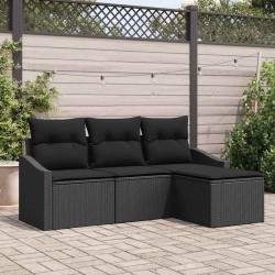 Ensemble de Canapés avec coussin 4 pcs Noir polyrotin 565833565833