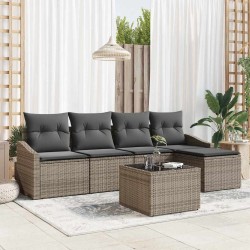 Ensemble de Canapés avec coussin 6 pcs Gris clair polyrotin 565835565835