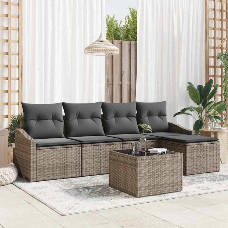 Ensemble de Canapés avec coussin 6 pcs Gris clair polyrotin 565835565835