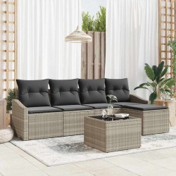 Ensemble de Canapés avec coussin 6 pcs Gris clair polyrotin 565838565838