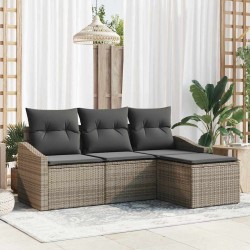 Ensemble de Canapés avec coussin 4 pcs Gris polyrotin 565844565844