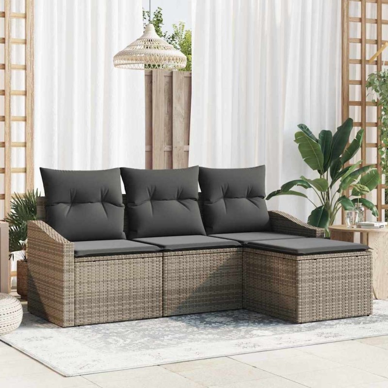 Ensemble de Canapés avec coussin 4 pcs Gris polyrotin 565844565844