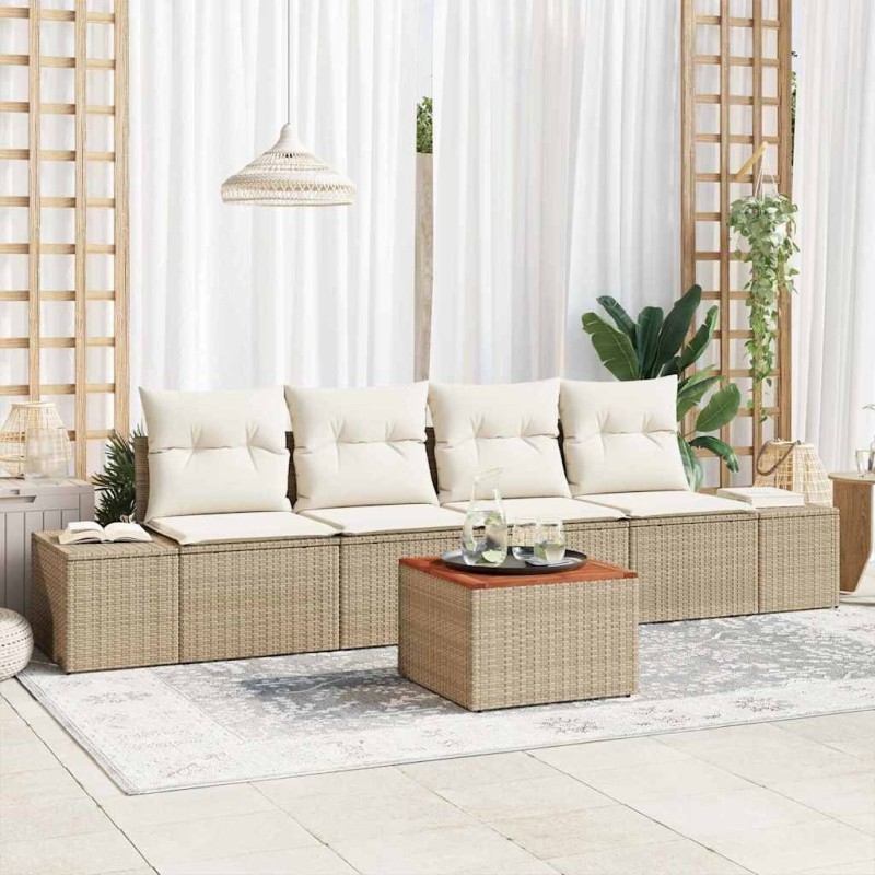 Ensemble de canapé de jardin 5 pcs Beige et crème polyrotin 565853565853