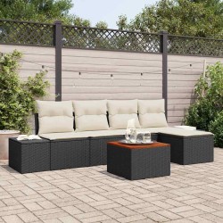Ensemble de canapé de jardin 6 pcs Noir et Crème polyrotin 565854565854