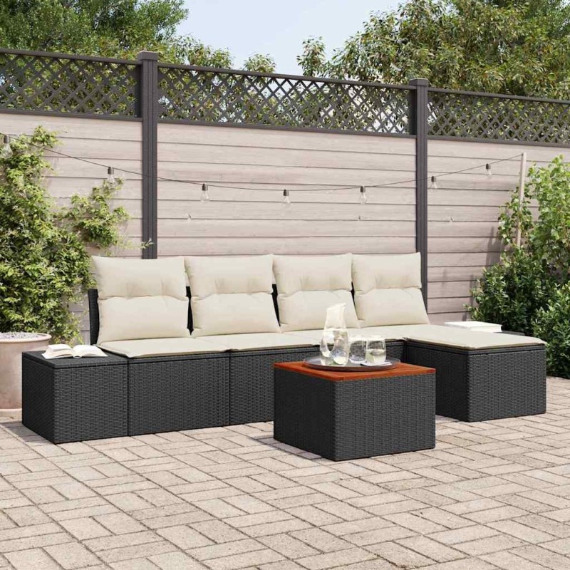 Ensemble de canapé de jardin 6 pcs Noir et Crème polyrotin 565854565854