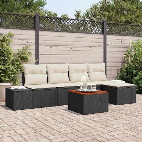 Ensemble de canapé de jardin 6 pcs Noir et Crème polyrotin 565854565854