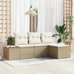 Ensemble de canapé de jardin 4 pcs Beige et crème Poly Rattan 565858565858
