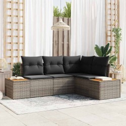 Ensemble de canapé de jardin avec coussin 4 pcs Gris Polyrotin 565865565865
