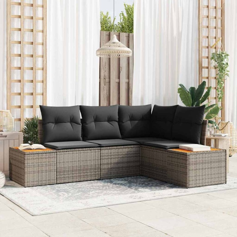 Ensemble de canapé de jardin avec coussin 4 pcs Gris Polyrotin 565865565865