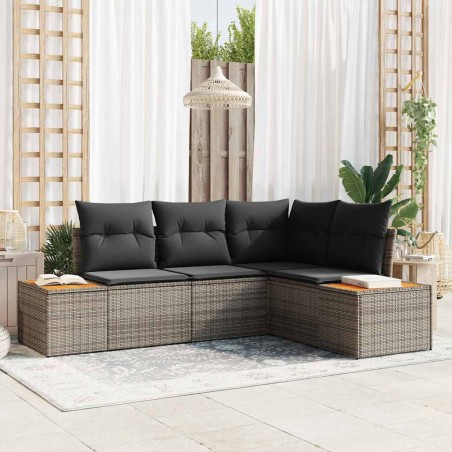 Ensemble de canapé de jardin avec coussin 4 pcs Gris Polyrotin 565865565865