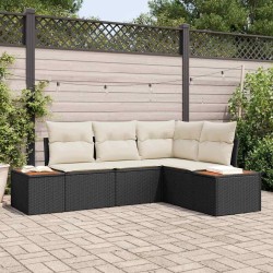 Ensemble de canapé de jardin 4 pcs Noir et Crème Polyrotin 565884565884