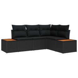 Ensemble de canapé de jardin avec coussin 4 pcs Noir Polyrotin 565893565893