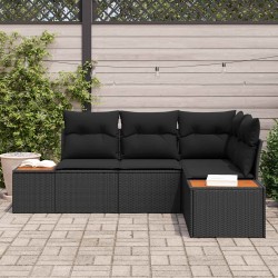 Ensemble de canapé de jardin avec coussin 4 pcs Noir Polyrotin 565893565893