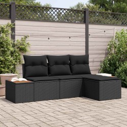Ensemble de canapé de jardin 4 pcs Noir Poly Rattan 565896565896
