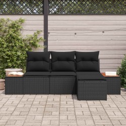 Ensemble de canapé de jardin 4 pcs Noir Poly Rattan 565896565896